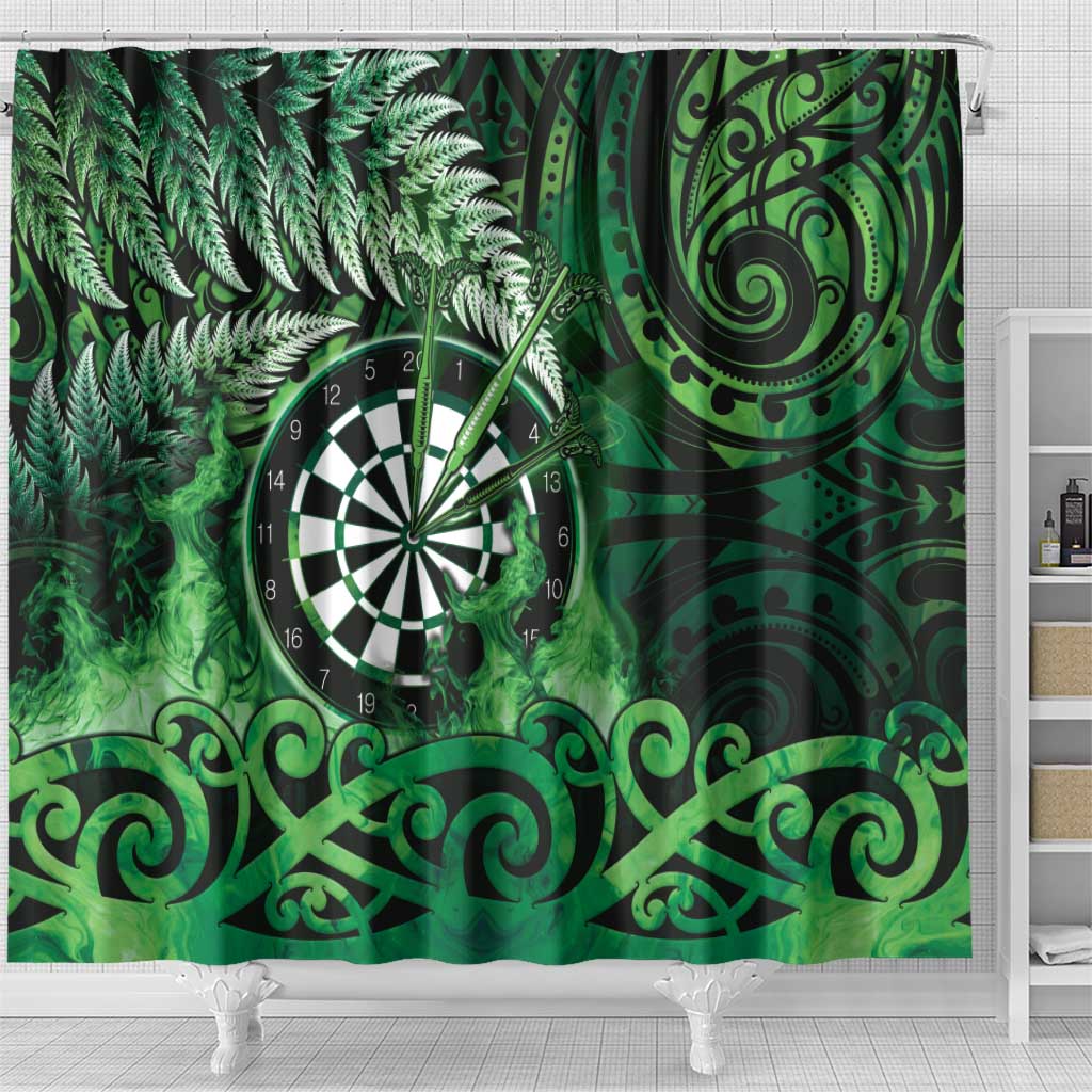 New Zealand Darts Shower Curtain Maori Koru Dartboard Green Flame LT05 - Polynesian Pride