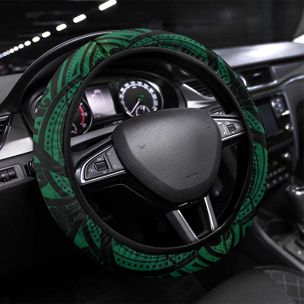 New Zealand Darts Steering Wheel Cover Maori Koru Dartboard Green Flame LT05 Universal Fit Green - Polynesian Pride