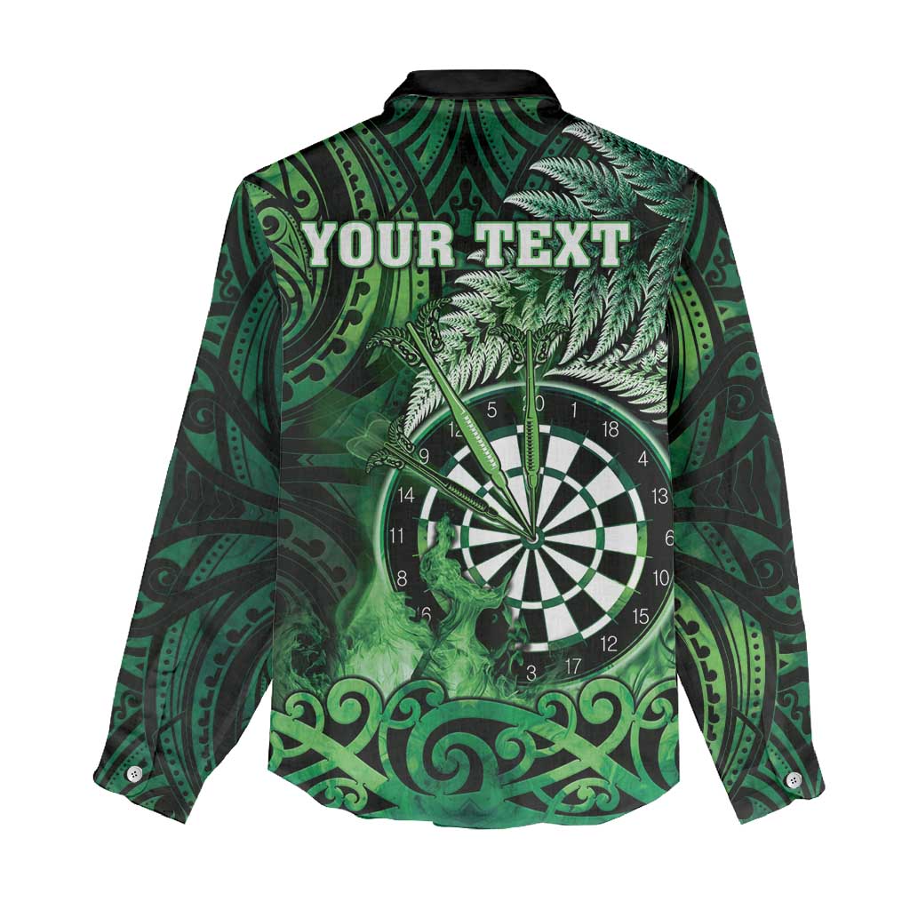 Personalised New Zealand Darts Women Casual Shirt Maori Koru Dartboard Green Flame