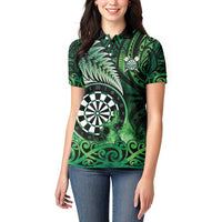 Personalised New Zealand Darts Women Polo Shirt Maori Koru Dartboard Green Flame