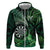 Personalised New Zealand Darts Zip Hoodie Maori Koru Dartboard Green Flame
