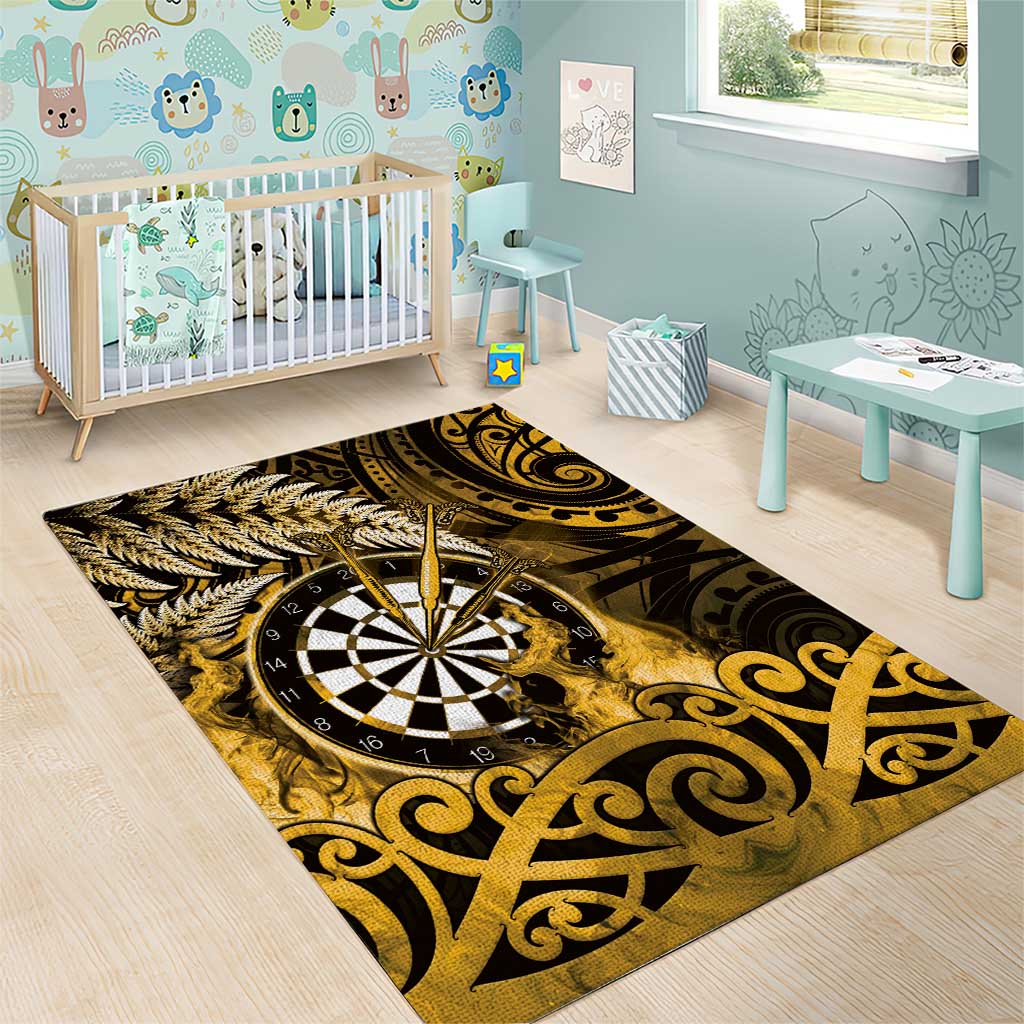 New Zealand Darts Area Rug Maori Koru Dartboard Gold Flame