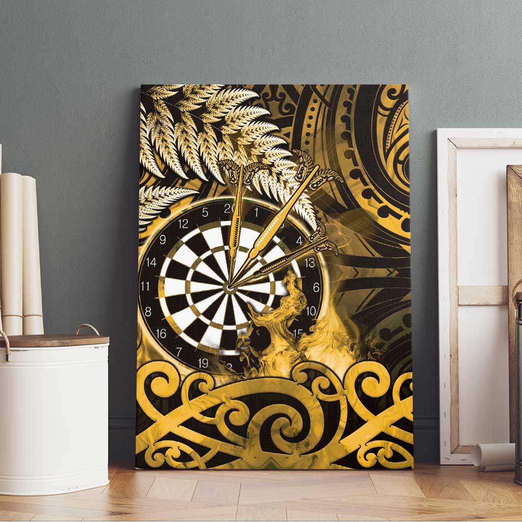 New Zealand Darts Canvas Wall Art Maori Koru Dartboard Gold Flame LT05 - Polynesian Pride