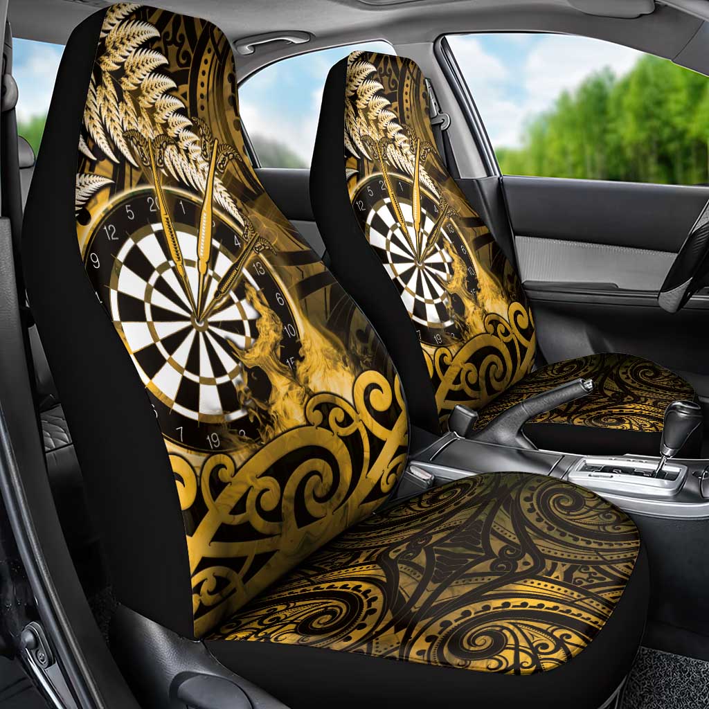 New Zealand Darts Car Seat Cover Maori Koru Dartboard Gold Flame