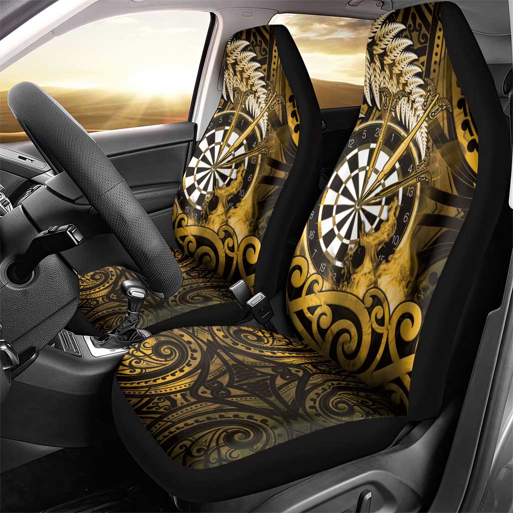 New Zealand Darts Car Seat Cover Maori Koru Dartboard Gold Flame