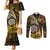 Personalised New Zealand Darts Couples Matching Mermaid Dress and Long Sleeve Button Shirt Maori Koru Dartboard Gold Flame
