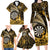 Personalised New Zealand Darts Family Matching Long Sleeve Bodycon Dress and Hawaiian Shirt Maori Koru Dartboard Gold Flame