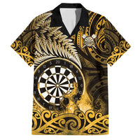 Personalised New Zealand Darts Family Matching Off Shoulder Maxi Dress and Hawaiian Shirt Maori Koru Dartboard Gold Flame LT05 Dad's Shirt - Short Sleeve Gold - Polynesian Pride