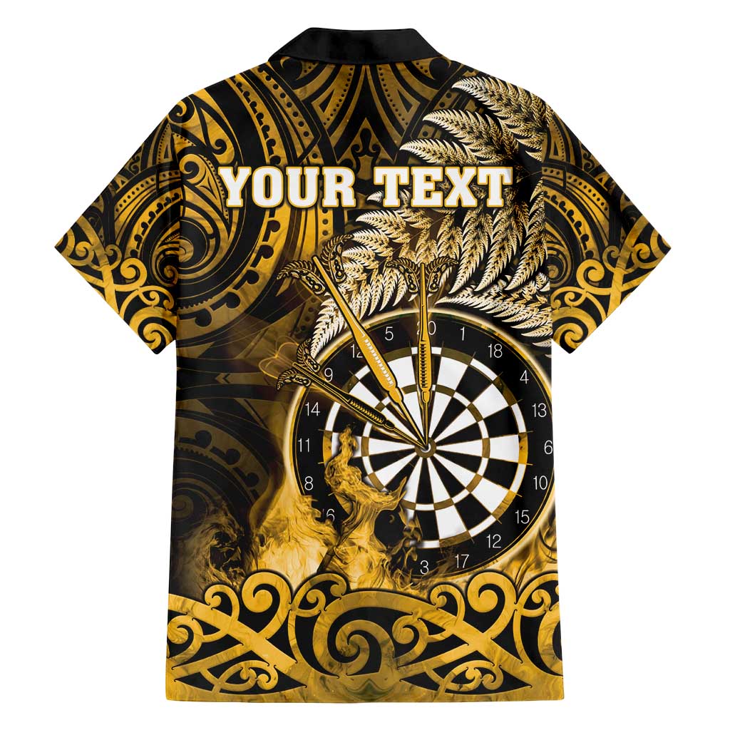 Personalised New Zealand Darts Family Matching Off Shoulder Maxi Dress and Hawaiian Shirt Maori Koru Dartboard Gold Flame LT05 - Polynesian Pride