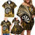 Personalised New Zealand Darts Family Matching Off Shoulder Short Dress and Hawaiian Shirt Maori Koru Dartboard Gold Flame