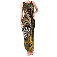 Personalised New Zealand Darts Family Matching Tank Maxi Dress and Hawaiian Shirt Maori Koru Dartboard Gold Flame