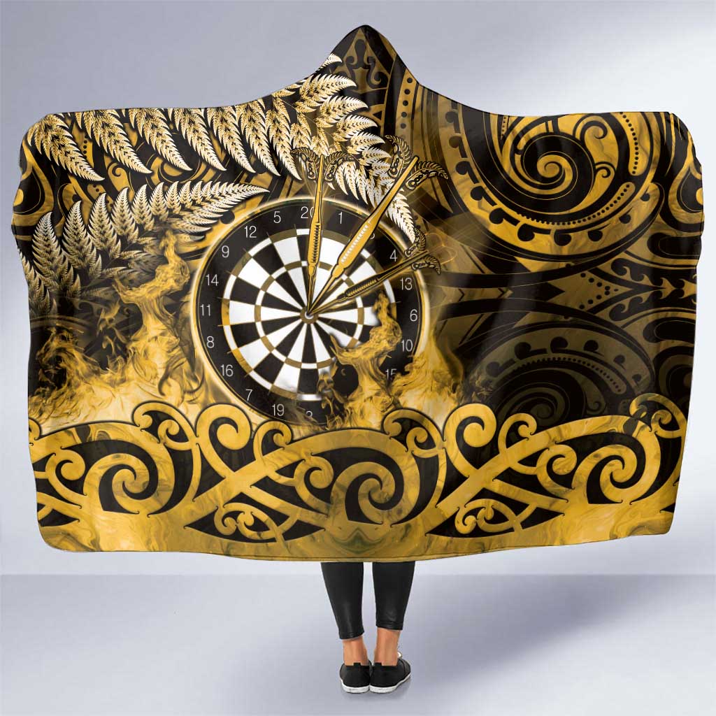 New Zealand Darts Hooded Blanket Maori Koru Dartboard Gold Flame LT05 One Size Gold - Polynesian Pride