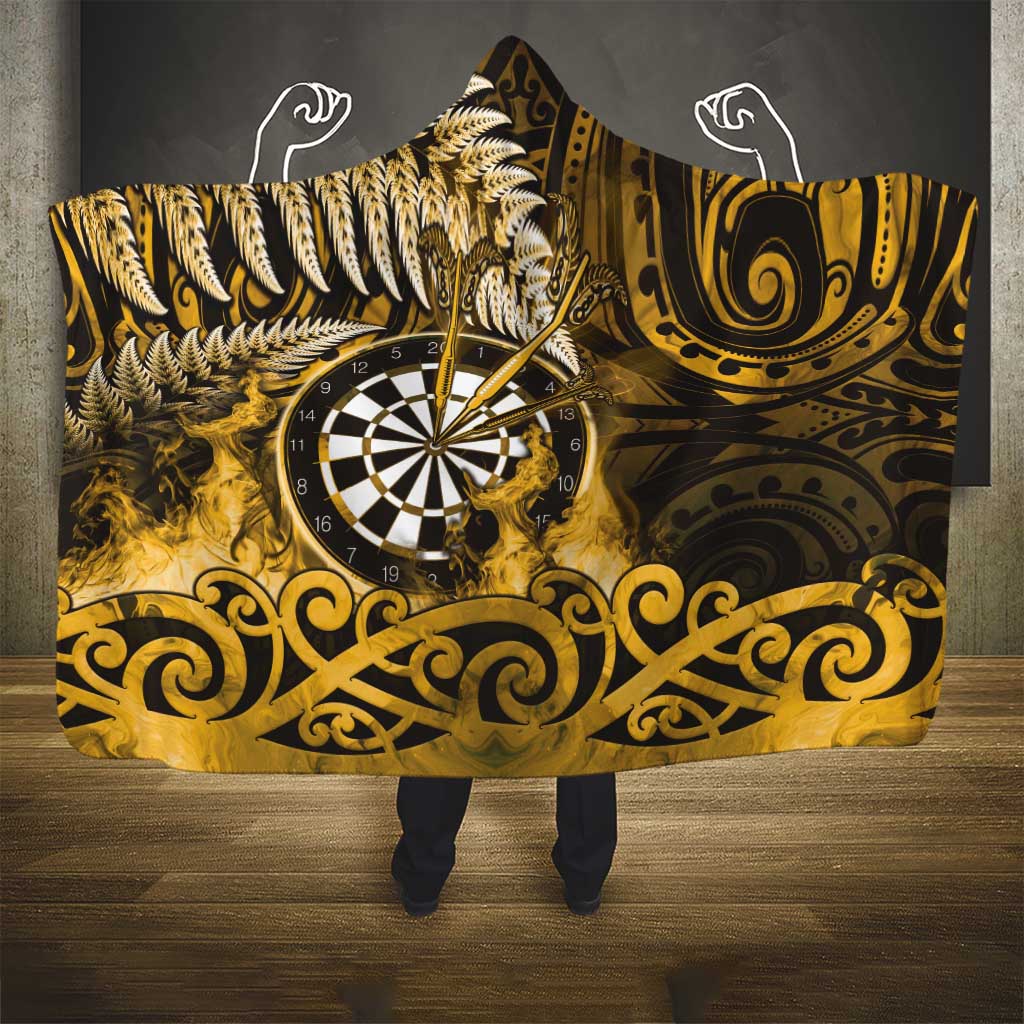 New Zealand Darts Hooded Blanket Maori Koru Dartboard Gold Flame LT05 - Polynesian Pride