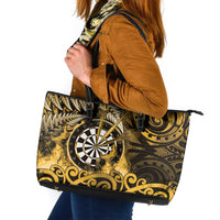New Zealand Darts Leather Tote Bag Maori Koru Dartboard Gold Flame LT05 Gold - Polynesian Pride