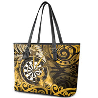 New Zealand Darts Leather Tote Bag Maori Koru Dartboard Gold Flame LT05 - Polynesian Pride
