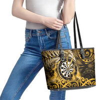 New Zealand Darts Leather Tote Bag Maori Koru Dartboard Gold Flame LT05 - Polynesian Pride