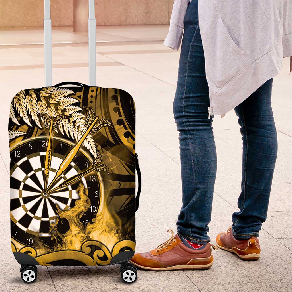 New Zealand Darts Luggage Cover Maori Koru Dartboard Gold Flame