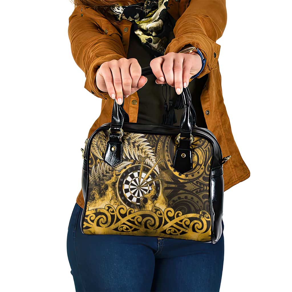 New Zealand Darts Shoulder Handbag Maori Koru Dartboard Gold Flame LT05 One Size Gold - Polynesian Pride