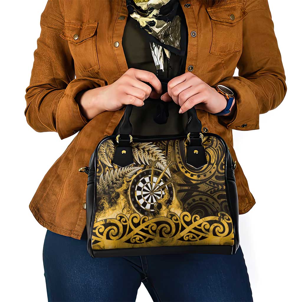 New Zealand Darts Shoulder Handbag Maori Koru Dartboard Gold Flame LT05 - Polynesian Pride