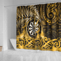 New Zealand Darts Shower Curtain Maori Koru Dartboard Gold Flame LT05 - Polynesian Pride