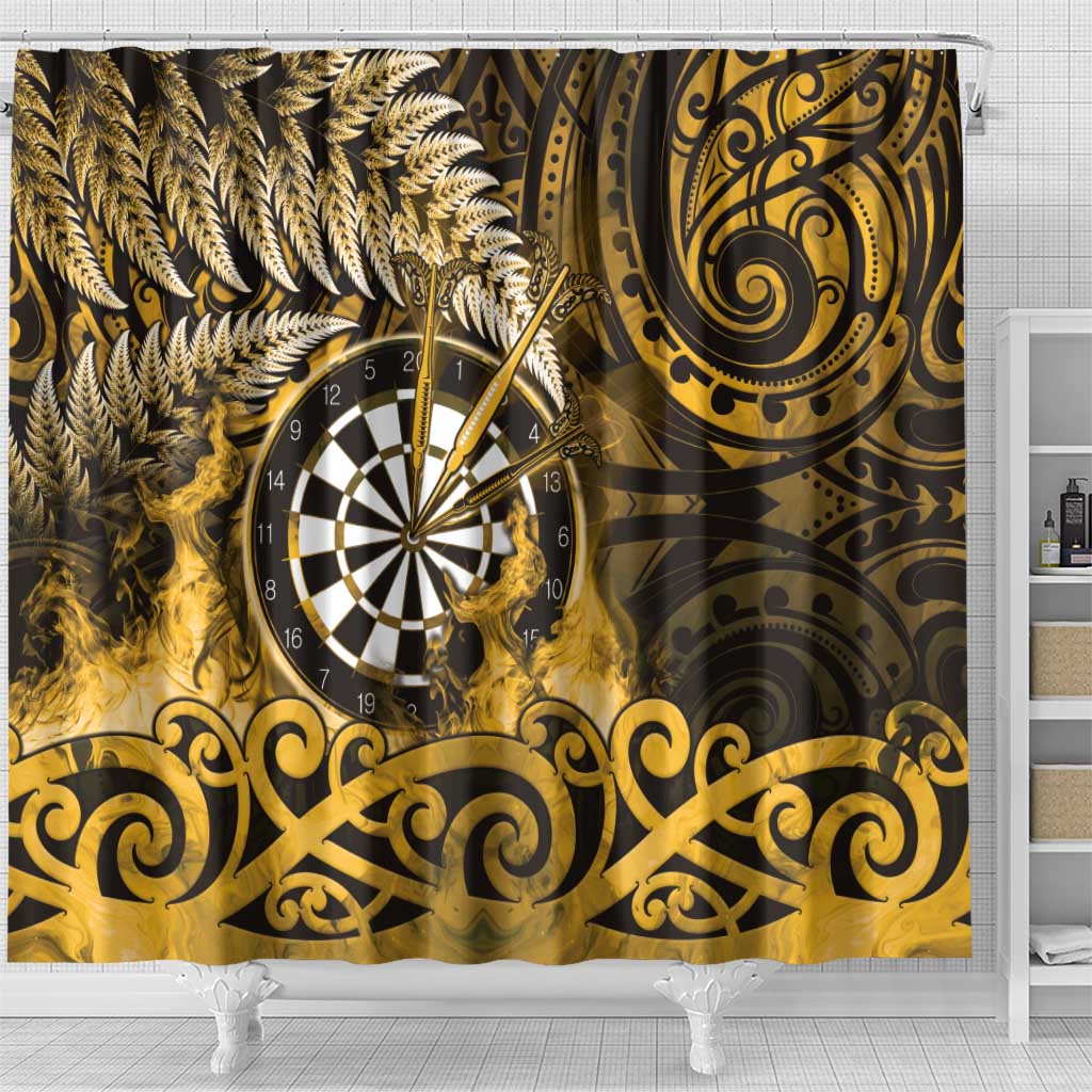 New Zealand Darts Shower Curtain Maori Koru Dartboard Gold Flame LT05 - Polynesian Pride