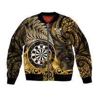 Personalised New Zealand Darts Sleeve Zip Bomber Jacket Maori Koru Dartboard Gold Flame LT05 Unisex Gold - Polynesian Pride