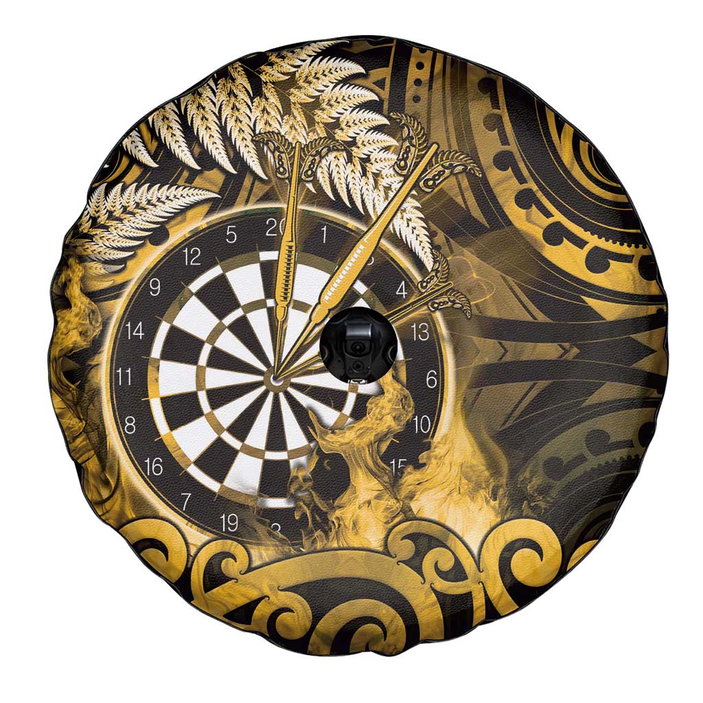New Zealand Darts Spare Tire Cover Maori Koru Dartboard Gold Flame