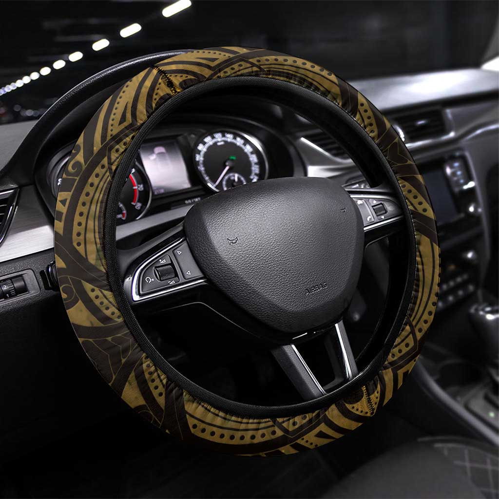 New Zealand Darts Steering Wheel Cover Maori Koru Dartboard Gold Flame LT05 Universal Fit Gold - Polynesian Pride