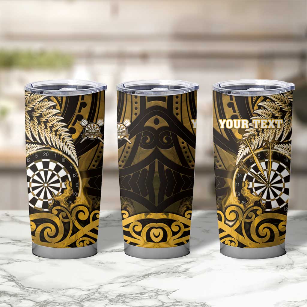 Personalised New Zealand Darts Tumbler Cup Maori Koru Dartboard Gold Flame