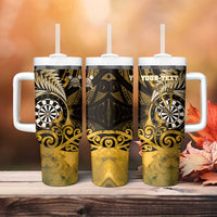 Personalised New Zealand Darts Tumbler With Handle Maori Koru Dartboard Gold Flame