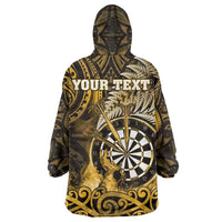 Personalised New Zealand Darts Wearable Blanket Hoodie Maori Koru Dartboard Gold Flame