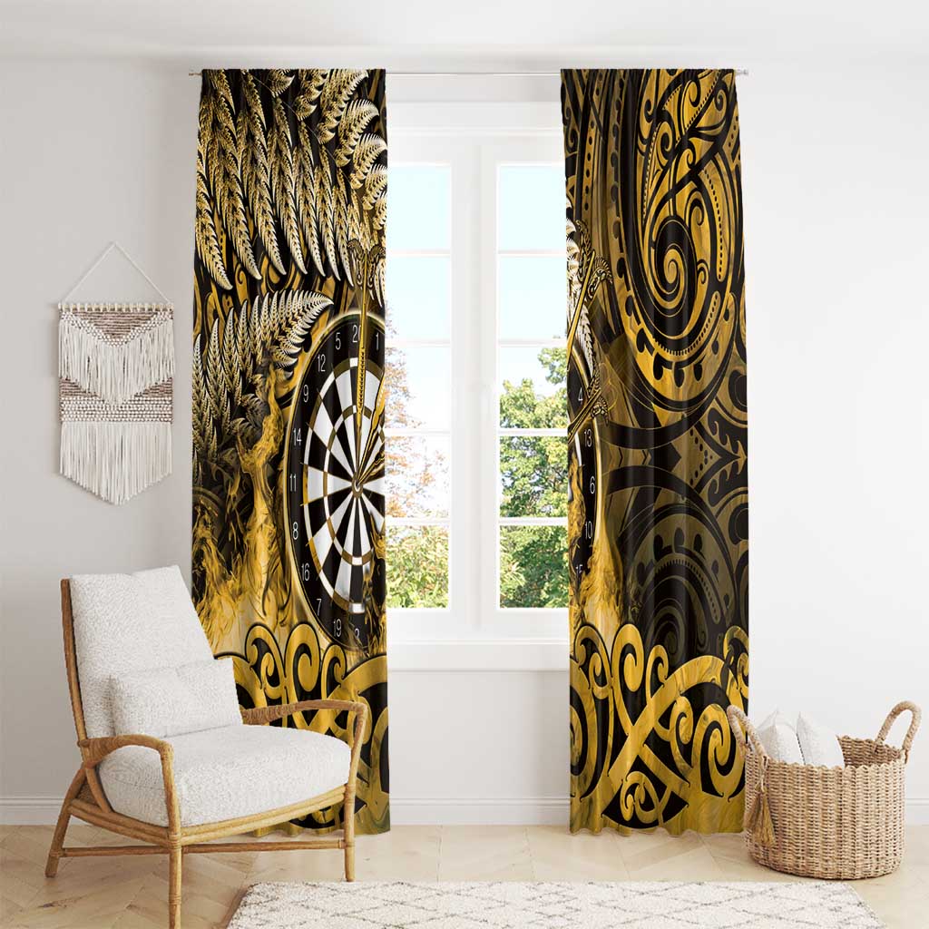 New Zealand Darts Window Curtain Maori Koru Dartboard Gold Flame