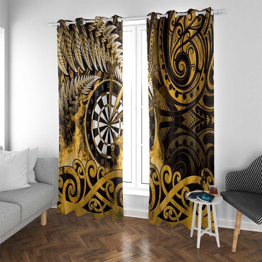 New Zealand Darts Window Curtain Maori Koru Dartboard Gold Flame