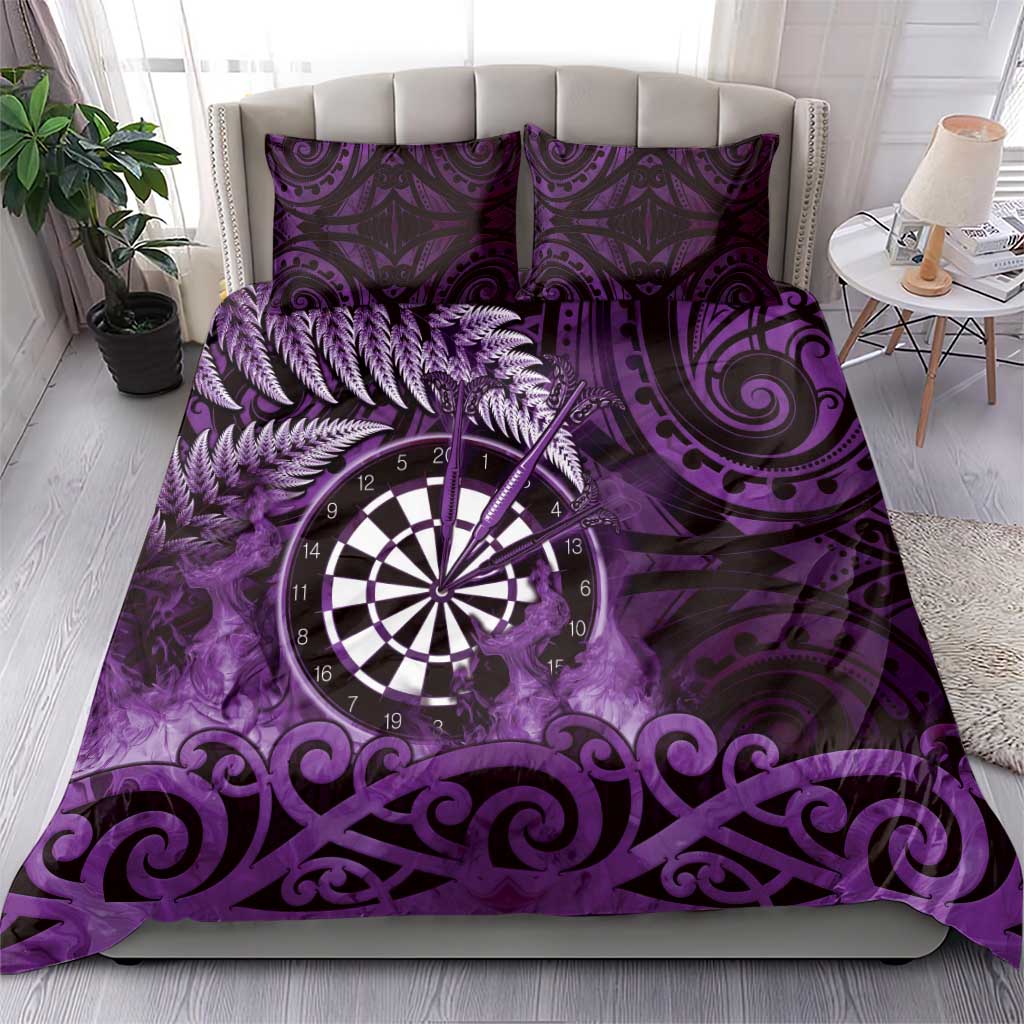 New Zealand Darts Bedding Set Maori Koru Dartboard Purple Flame