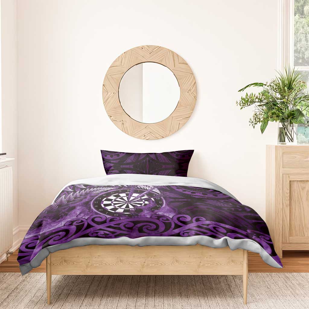 New Zealand Darts Bedding Set Maori Koru Dartboard Purple Flame