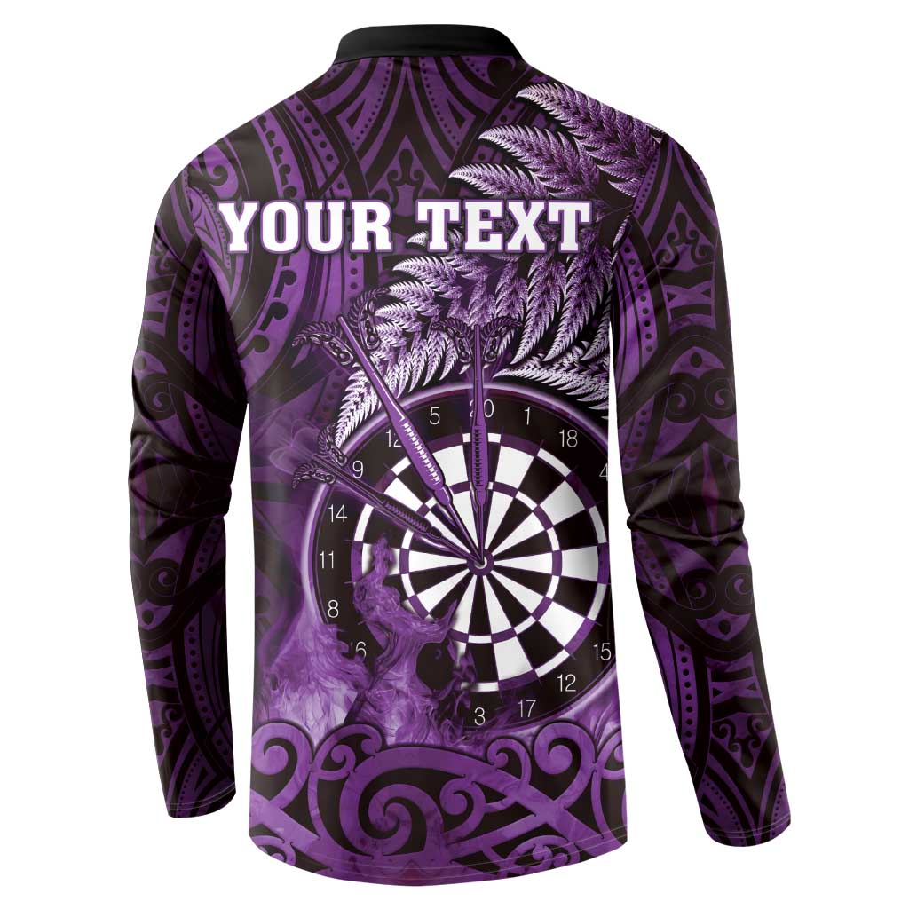 Personalised New Zealand Darts Button Sweatshirt Maori Koru Dartboard Purple Flame