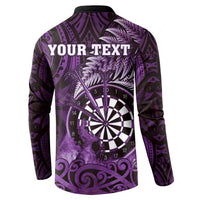 Personalised New Zealand Darts Button Sweatshirt Maori Koru Dartboard Purple Flame