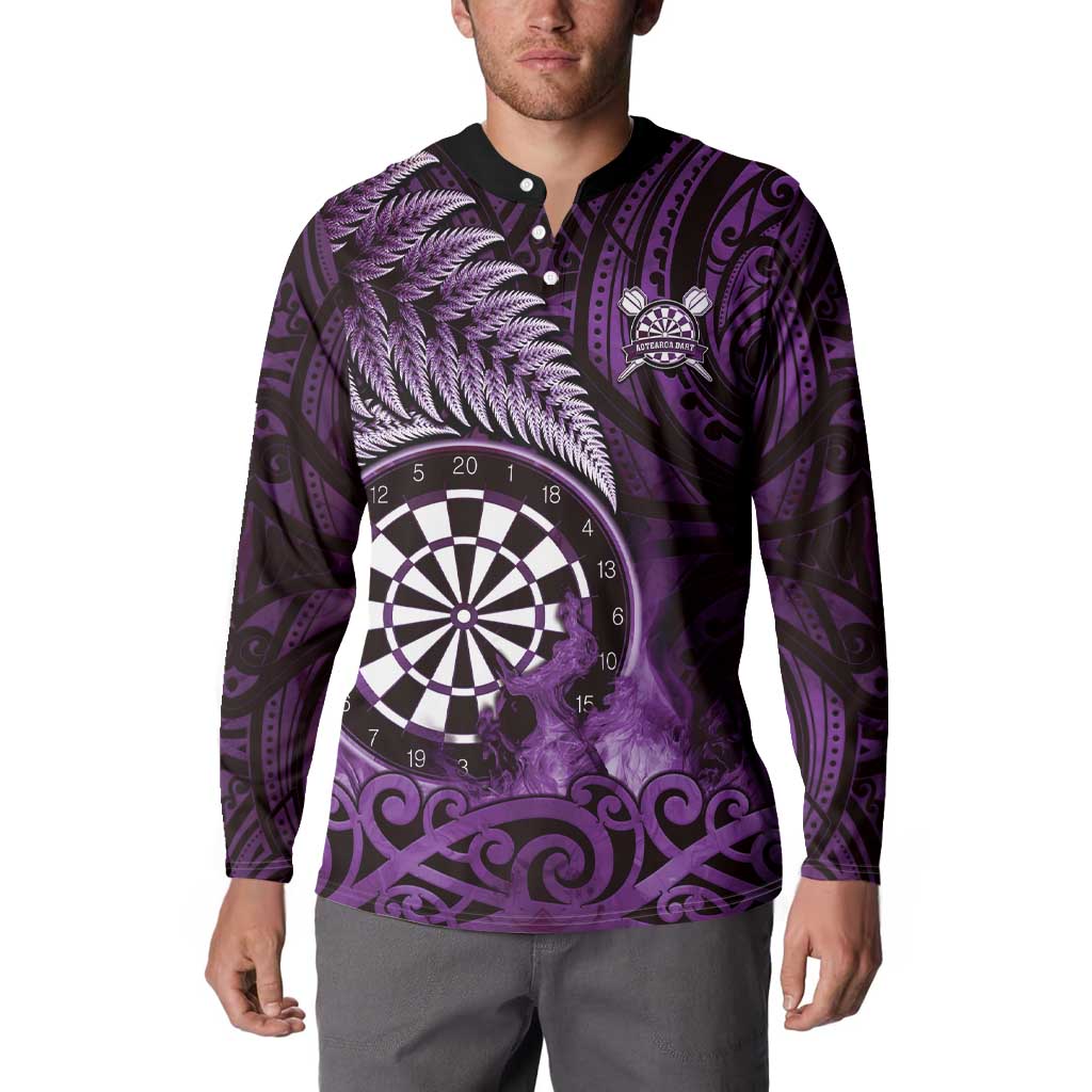 Personalised New Zealand Darts Button Sweatshirt Maori Koru Dartboard Purple Flame