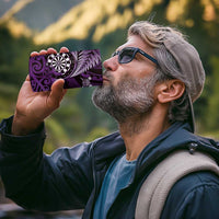 Personalised New Zealand Darts 4 in 1 Can Cooler Tumbler Maori Koru Dartboard Purple Flame