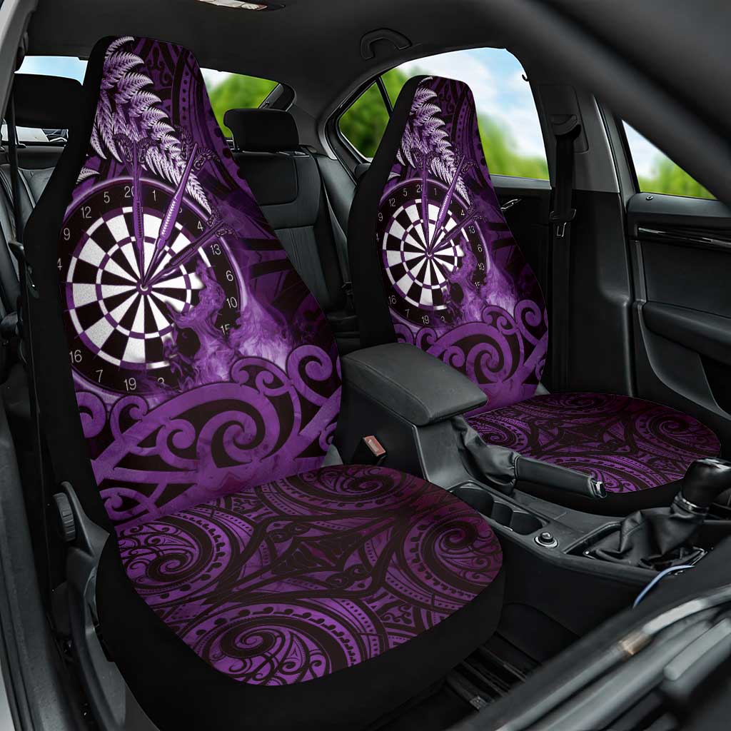 New Zealand Darts Car Seat Cover Maori Koru Dartboard Purple Flame