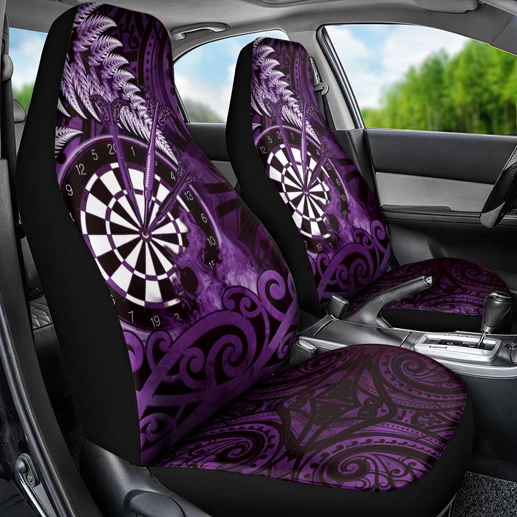 New Zealand Darts Car Seat Cover Maori Koru Dartboard Purple Flame