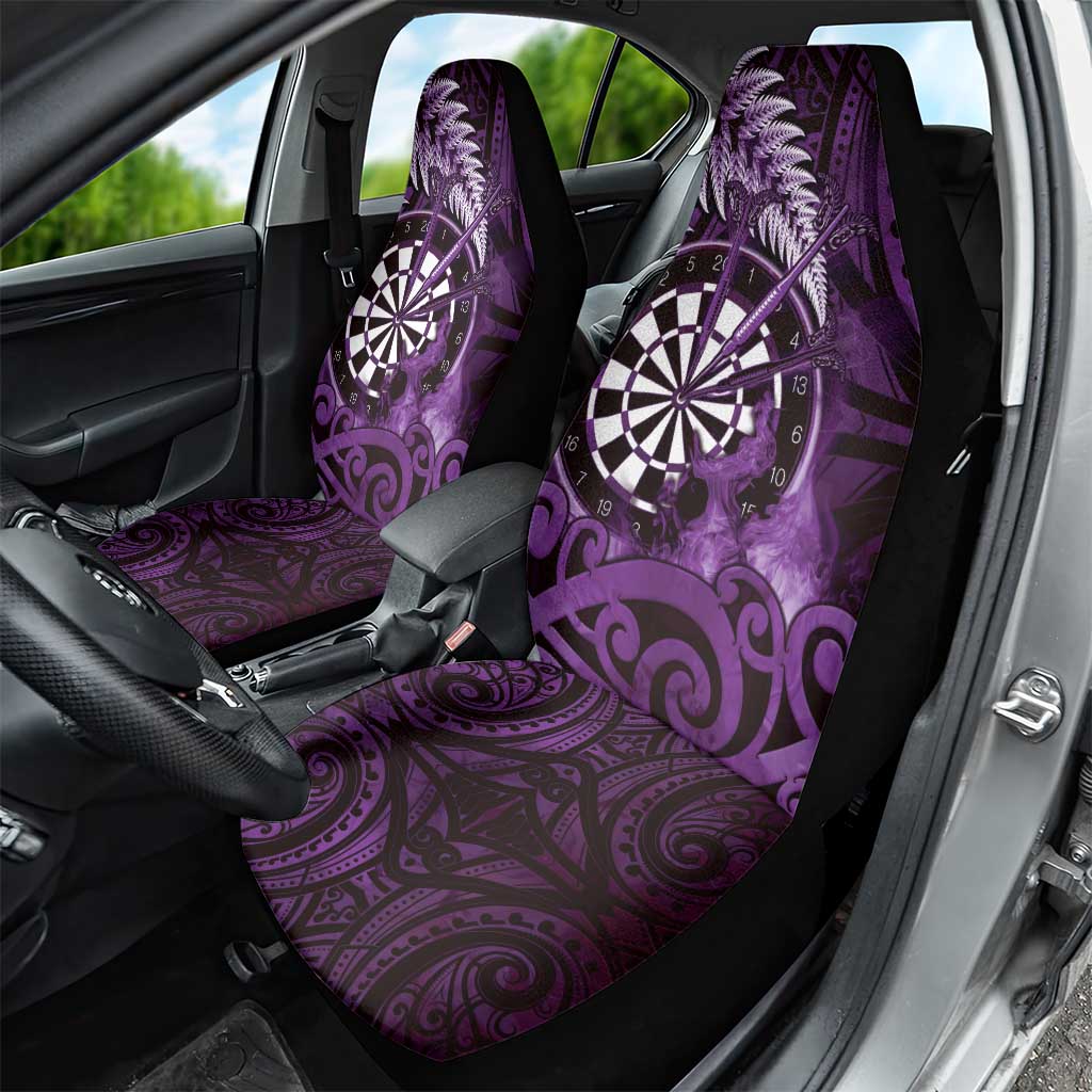 New Zealand Darts Car Seat Cover Maori Koru Dartboard Purple Flame