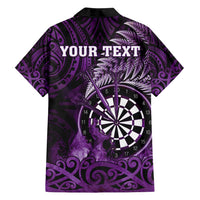 Personalised New Zealand Darts Family Matching Long Sleeve Bodycon Dress and Hawaiian Shirt Maori Koru Dartboard Purple Flame