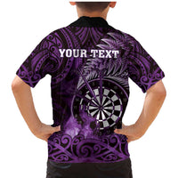 Personalised New Zealand Darts Family Matching Mermaid Dress and Hawaiian Shirt Maori Koru Dartboard Purple Flame