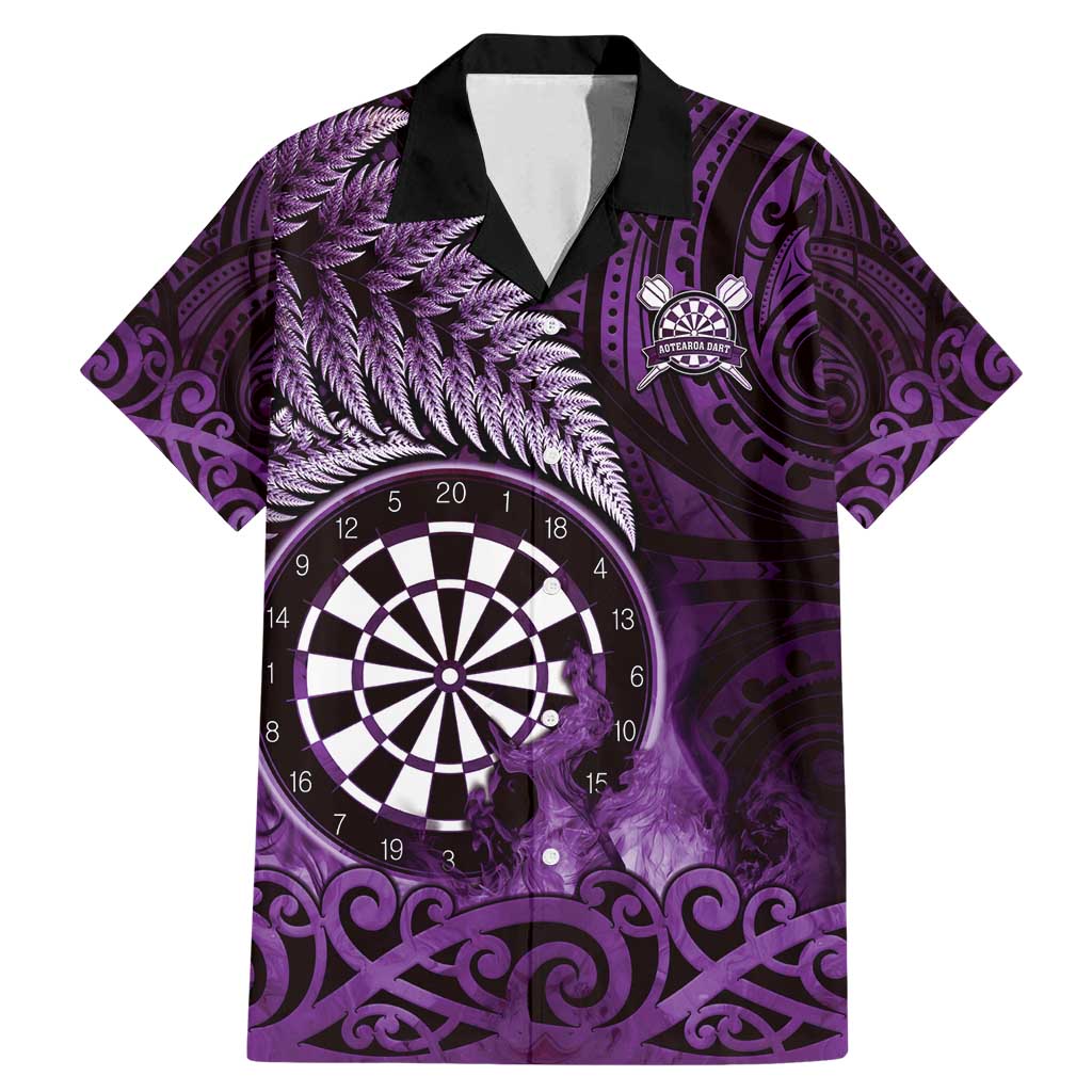 Personalised New Zealand Darts Family Matching Mermaid Dress and Hawaiian Shirt Maori Koru Dartboard Purple Flame