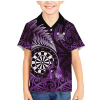 Personalised New Zealand Darts Family Matching Mermaid Dress and Hawaiian Shirt Maori Koru Dartboard Purple Flame