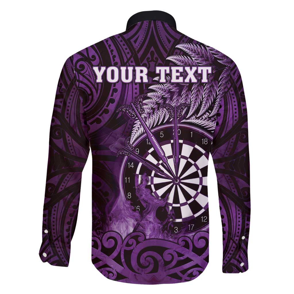 Personalised New Zealand Darts Family Matching Off Shoulder Maxi Dress and Hawaiian Shirt Maori Koru Dartboard Purple Flame LT05 - Polynesian Pride