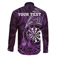 Personalised New Zealand Darts Family Matching Off Shoulder Maxi Dress and Hawaiian Shirt Maori Koru Dartboard Purple Flame LT05 - Polynesian Pride