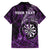 Personalised New Zealand Darts Family Matching Short Sleeve Bodycon Dress and Hawaiian Shirt Maori Koru Dartboard Purple Flame