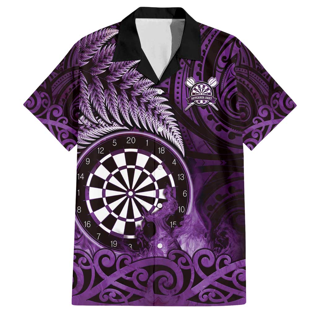 Personalised New Zealand Darts Family Matching Summer Maxi Dress and Hawaiian Shirt Maori Koru Dartboard Purple Flame